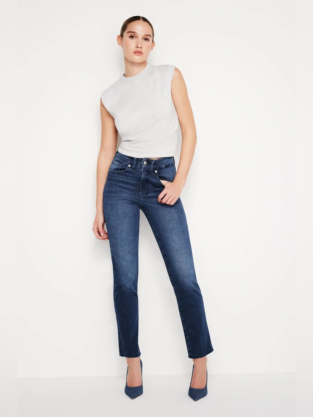 Good American Always Fits Good Classic Slim Straight Jeans size 6-12